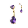 Gold Plated Titanium Teardrop Belly Bar with Internal Threading