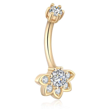 Lotus Aureum Belly Bar in 14K Yellow Gold by Haute Puncture™