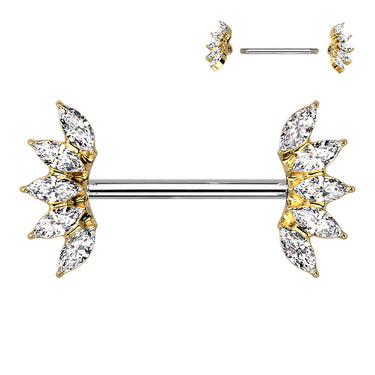 Krystallia Jewelled Nipple Barbell with Gold Plating