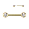 Gold Titanium Internally Threaded Gemmed Nipple Barbells