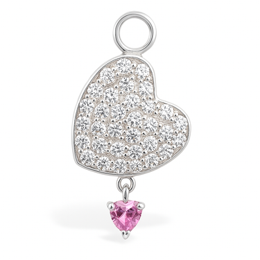 TummyToys® Paved Cubic Zirconia Pink Drop Heart Charm