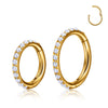 Pearl Paved Earring in Gold Titanium. Seamless Hinged Clicker Hoop