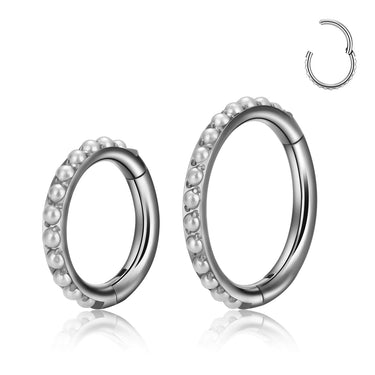 Pearl Paved Earring in Titanium. Seamless Hinged Clicker Hoop