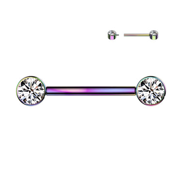 Rainbow Titanium Internally Threaded Flat Gem Nipple Barbells