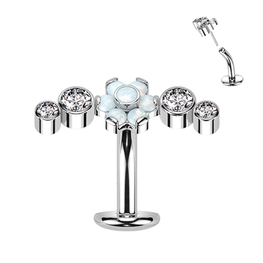 Titanium Threadless Opal Pentad Floating Belly Ring