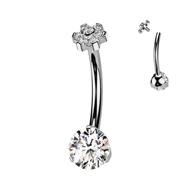 The Titanium Flower Topper Belly Ring with Internal Threading