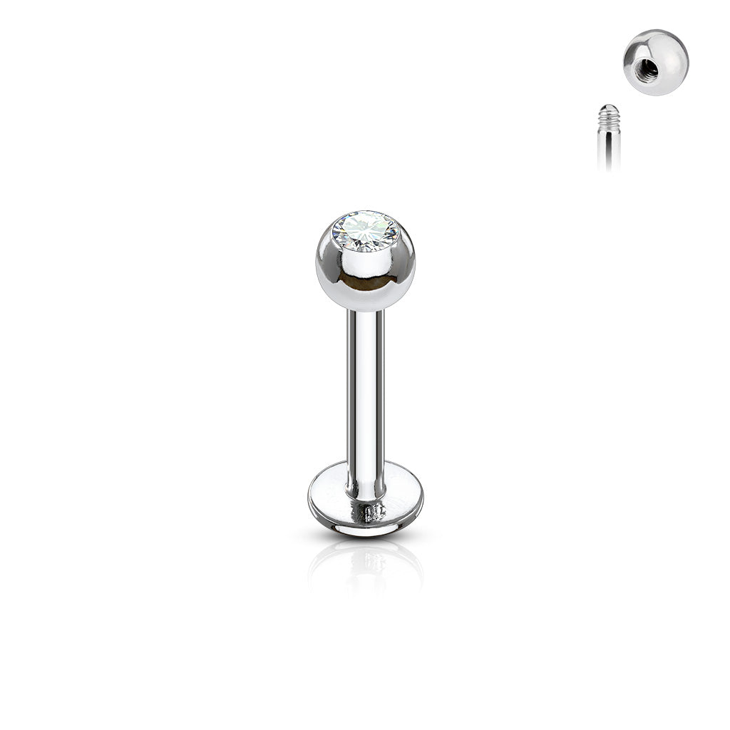 Surgical Steel Labret Stud Earrings With Crystal Gem - 16G Flat Back For Tragus, Helix, Lip, Nose