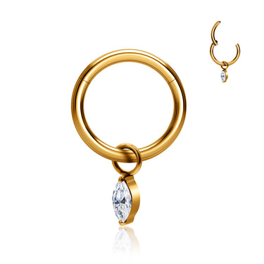 Gold Titanium Seamless Clicker + Teardrop Charm by HoleyStack™