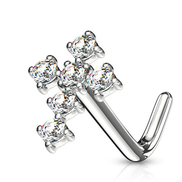 Crystal Crucifix L-Shape Nose Ring in 14K White Gold