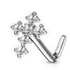 Crystal Crucifix L-Shape Nose Ring in 14K White Gold