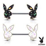 Opal Gleam Playboy Bunny Nipple Bar with Gold Plating - Nipple Ring. Navel Rings Australia.