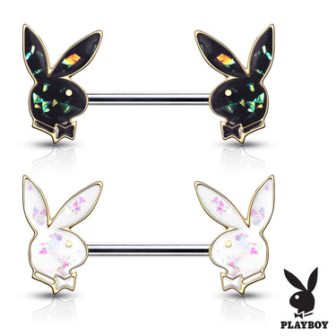 Opal Gleam Playboy Bunny Nipple Bar with Gold Plating - Nipple Ring. Navel Rings Australia.