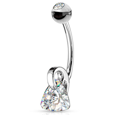 ViVi Triangle Belly Bar in 14K White Gold - Dangling Belly Ring. Navel Rings Australia.