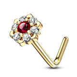 Amore Daisy L-Shape Nose Ring in 14K Yellow Gold - Nostril. Navel Rings Australia.