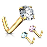 Classic Prong L-Bend Nose Ring in 14K Gold - Nostril. Navel Rings Australia.