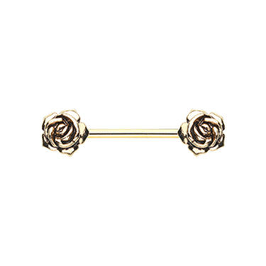 Golden Vintage Rose Flower Nipple Barbell Ring - Nipple Ring. Navel Rings Australia.