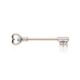 Rose Gold Heart Key Nipple Barbell Ring - Nipple Ring. Navel Rings Australia.