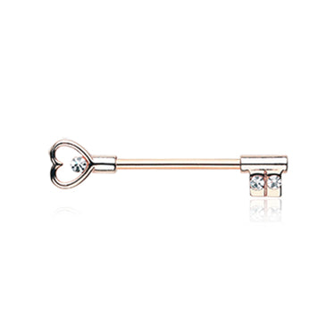 Rose Gold Heart Key Nipple Barbell Ring - Nipple Ring. Navel Rings Australia.