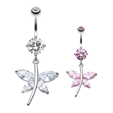 Crystal Wing Butterfly Navel Bar - Dangling Belly Ring. Navel Rings Australia.