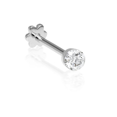 Invisible Set Diamond Threaded Stud Earring by Maria Tash in 18K White Gold. Flat Stud. - Earring. Navel Rings Australia.