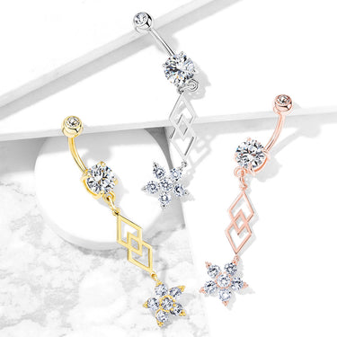 Geo Drop Floral Belly Ring - Dangling Belly Ring. Navel Rings Australia.