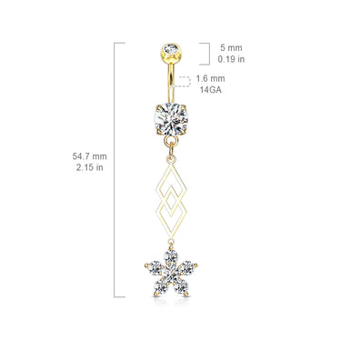 Geo Drop Floral Belly Ring with Gold Plating - Dangling Belly Ring. Navel Rings Australia.
