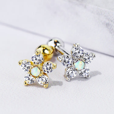 Opal Flower Earring in 14K White Gold. Tragus and Cartilage Earring. - Earring. Navel Rings Australia.