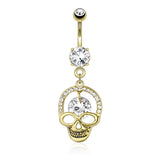 Kapala Smiling Skull Navel Ring with Gold Plating - Dangling Belly Ring. Navel Rings Australia.