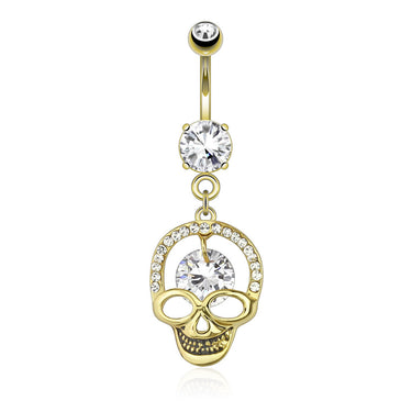 Kapala Smiling Skull Navel Ring with Gold Plating - Dangling Belly Ring. Navel Rings Australia.