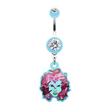Mystical Face Of Medusa Dangly Navel Bar - Dangling Belly Ring. Navel Rings Australia.