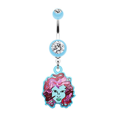 Mystical Face Of Medusa Dangly Navel Bar - Dangling Belly Ring. Navel Rings Australia.