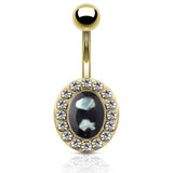 Micro Mother of Pearl Belly Ring with Gold Plating - Fixed (non-dangle) Belly Bar. Navel Rings Australia.