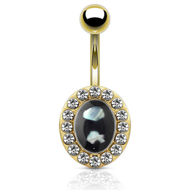 Micro Mother of Pearl Belly Ring with Gold Plating - Fixed (non-dangle) Belly Bar. Navel Rings Australia.