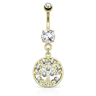 Family Tree of Life Belly Ring with Gold Plating - Dangling Belly Ring. Navel Rings Australia.