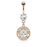 Family Tree of Life Belly Ring with Gold Plating - Dangling Belly Ring. Navel Rings Australia.