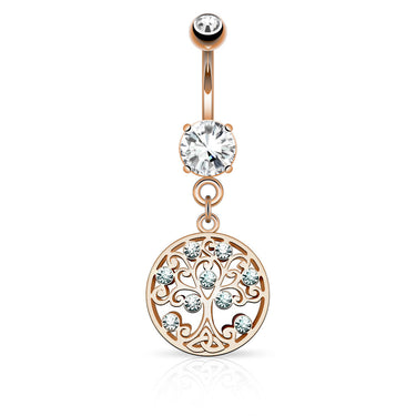 Family Tree of Life Belly Ring with Gold Plating - Dangling Belly Ring. Navel Rings Australia.