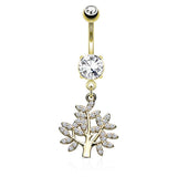 Family Tree of Espérer Belly Ring with Gold Plating - Dangling Belly Ring. Navel Rings Australia.