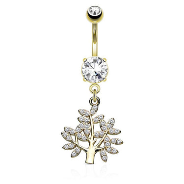 Family Tree of Espérer Belly Ring with Gold Plating - Dangling Belly Ring. Navel Rings Australia.