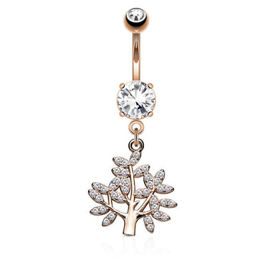 Family Tree of Espérer Belly Ring with Rose Gold Plating - Dangling Belly Ring. Navel Rings Australia.