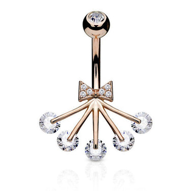 Golden Pizzaz Bow Belly Bar with Rose Gold Plating - Fixed (non-dangle) Belly Bar. Navel Rings Australia.