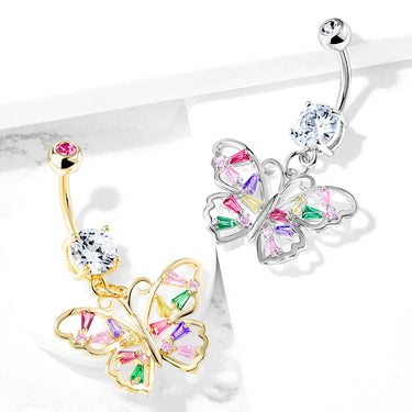 Crystal Stack Butterfly Belly Dangle - Dangling Belly Ring. Navel Rings Australia.
