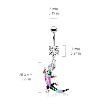 Mozaic Rainbow Gecko Navel Ring - Dangling Belly Ring. Navel Rings Australia.