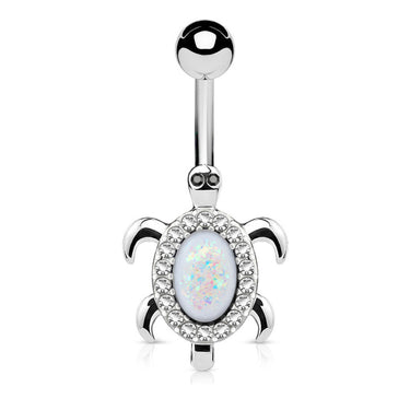 Opal Sea Turtle Belly Ring - Fixed (non-dangle) Belly Bar. Navel Rings Australia.