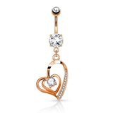 Lovers Contour Fusion Belly Bar with Rose Gold Plating - Dangling Belly Ring. Navel Rings Australia.
