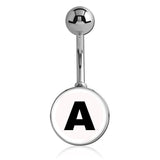 Printed Alphabet Letter Initial Belly Bars - Basic Curved Barbell. Navel Rings Australia.