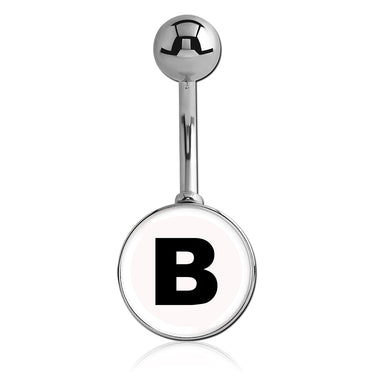 Printed Alphabet Letter Initial Belly Bars - Basic Curved Barbell. Navel Rings Australia.