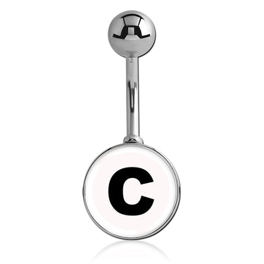 Printed Alphabet Letter Initial Belly Bars - Basic Curved Barbell. Navel Rings Australia.