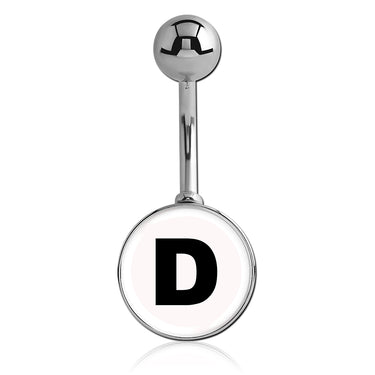 Printed Alphabet Letter Initial Belly Bars - Basic Curved Barbell. Navel Rings Australia.