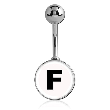 Printed Alphabet Letter Initial Belly Bars - Basic Curved Barbell. Navel Rings Australia.