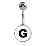 Printed Alphabet Letter Initial Belly Bars - Basic Curved Barbell. Navel Rings Australia.